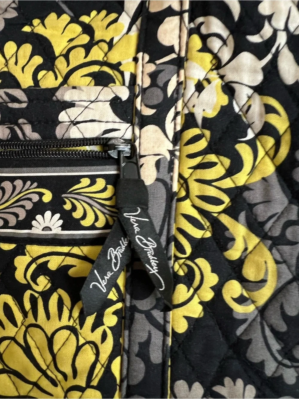Vera Bradley Black, Yellow & Gray Floral Quilted Tote